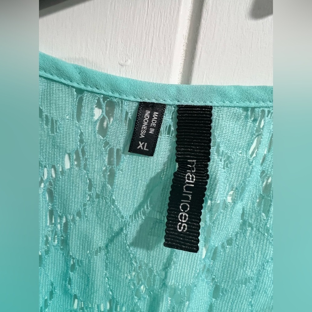 Maurice’s XL mint green lace sheer top shirt work dressy button up‎ women’s - Picture 3 of 8